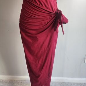Tie-Waist Midi Skirt in Deep Berry Red